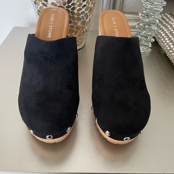Sun + Stone Shoes - Sun + Stone Black Women's Mules with Silver Accents